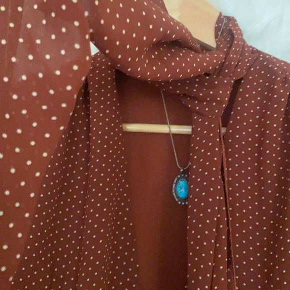 • § Rust Polka Dot Pussy Bow Vtg-Look Blouse § • - Picture 2 of 4